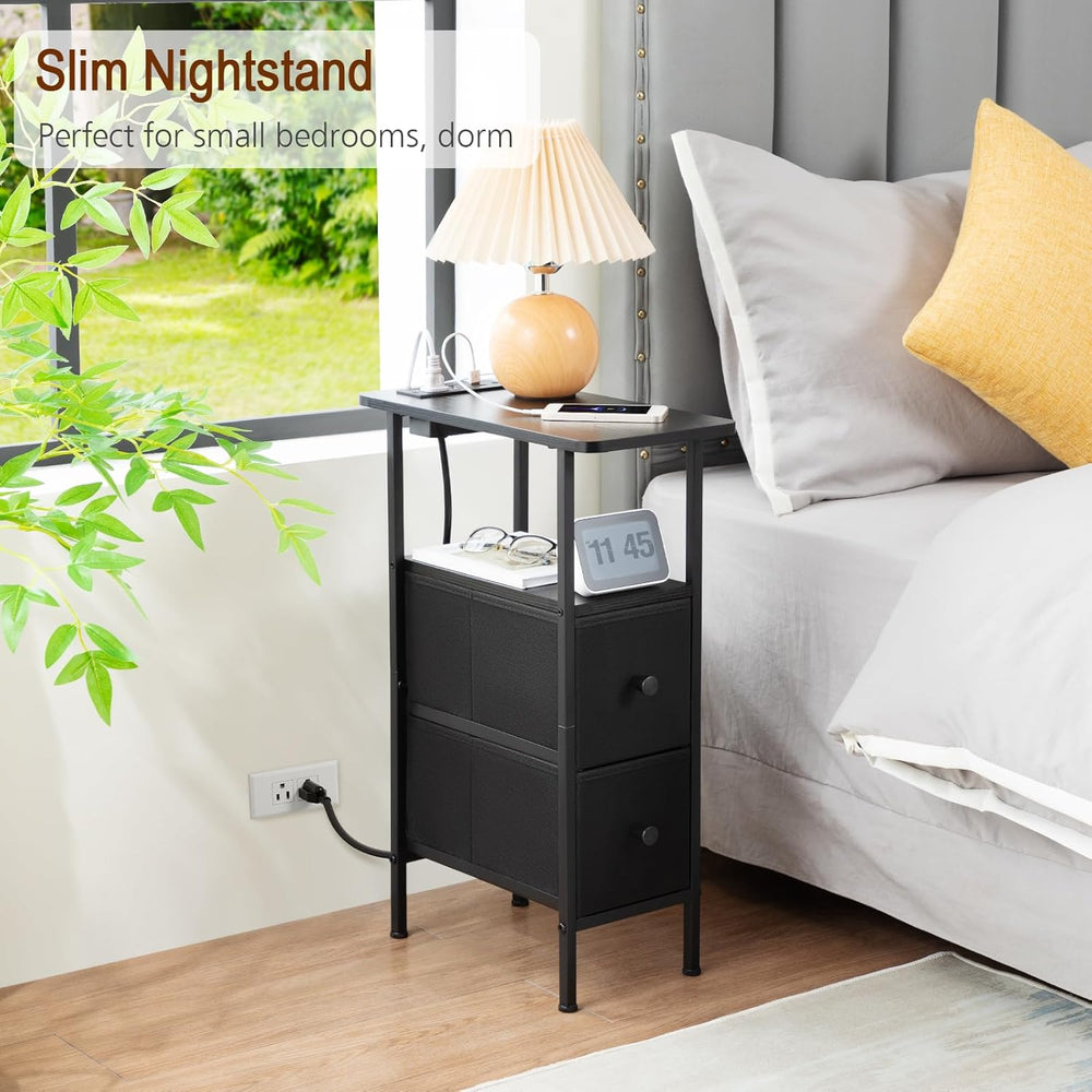 LOAKEKEL Narrow End Table Living Room with Charging Station, Skinny Side Tabl...