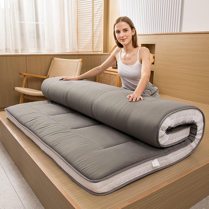 MAXYOYO Twin Bed Mattress Japanese Floor Futon Mattress, Twin Tatami Pad Camping Floor Bed Topper, Easy to Foldable and Portable, Futon Single Mat, Dark Grey