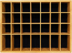 Shot Glass Display Case, Stylish Natural Varnished Glass Display Case for Display, 28 Slots Freestanding & Wall Mountable Shot Glass Holder, Perfect for Collectors - (with 1 Row for Tall Shooters)