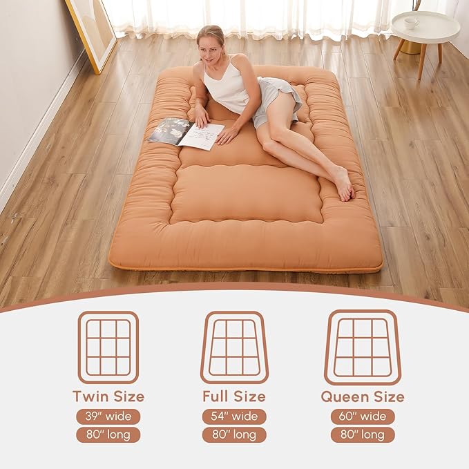 Japanese Floor Mattress, Futon Mattress with Portable Storage Bag and Washabl...