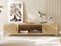 Fluted Oak TV Stands for 65/70/75 Inch TV, Boho Media Console for Living Room, TV Entertainment Center with Storage, Wood Television Cabinet for Bedroom