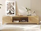 Fluted Oak TV Stands for 65/70/75 Inch TV, Boho Media Console for Living Room, TV Entertainment Center with Storage, Wood Television Cabinet for Bedroom