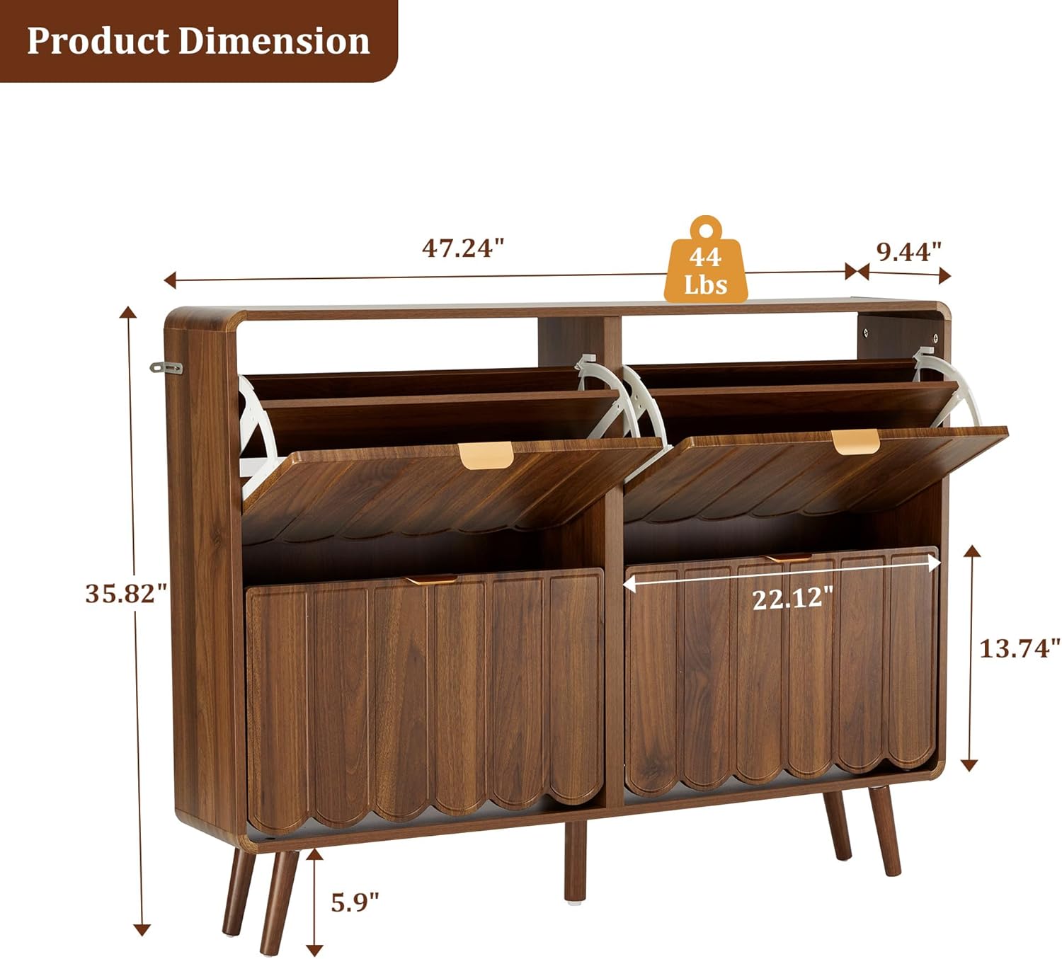 ORRD Shoe Storage Cabinet for Entryway with 4 Flip Drawers, Freestanding Narrow Wood Shoe Cabinet with Wave Panel, Hidden Shoe Organizer for Foyer, Hallway (Walnut)