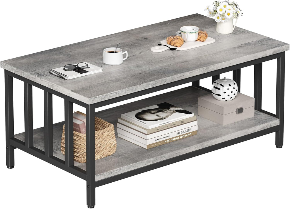 Homeiju Coffee Table for Living Room with Slatted Sides Frame, Modern Farmhou...