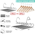 Upgrade 6 Layers Pants Hangers Space Saving, 2Pack Stainless Steel Multifunctional Rack Non Slip S-Type Clothes Jean Hanger Closet Organizer for Jeans Leggings Trousers Skirts Scarf, White