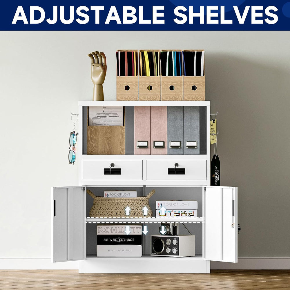 Yizosh Locking Cabinet with 2 Drawers, Metal Storage Cabinet with Locking Doo...