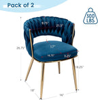 KCC Modern Velvet Dining Chairs Set of 4, Back and Golden Metal Legs, Mid-Century Accent Side Chair for Living Room, Dining Room, Kitchen, Blue