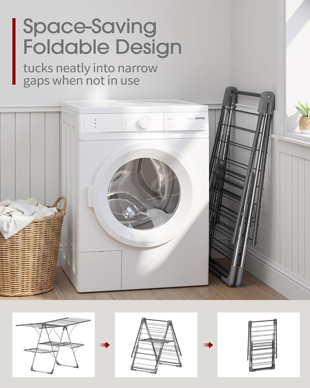 Sakugi Clothes Drying Rack, Foldable 2-Level Laundry Drying Rack with Height-...