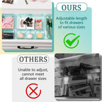 14 Pcs Adjustable Clear Drawer Organizer, Extendable Vanity Storage Bins, Desk Drawer Organizer Set for Makeup, Cosmetics, Bedroom, and Gadgets, Blue