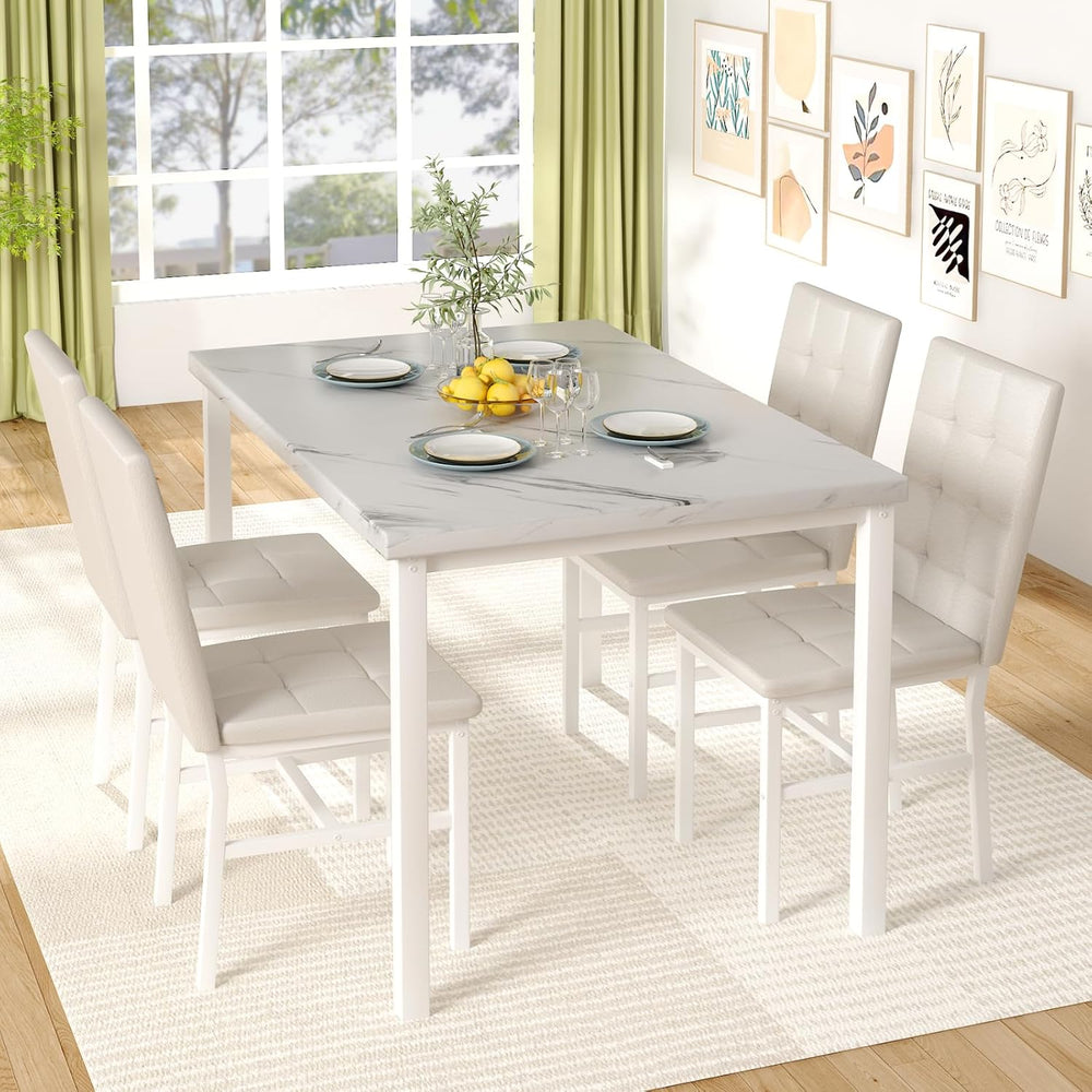 Hooseng Dining Room Table Set 5 Piece Dining Table Set Marble Dining Table 4 ...