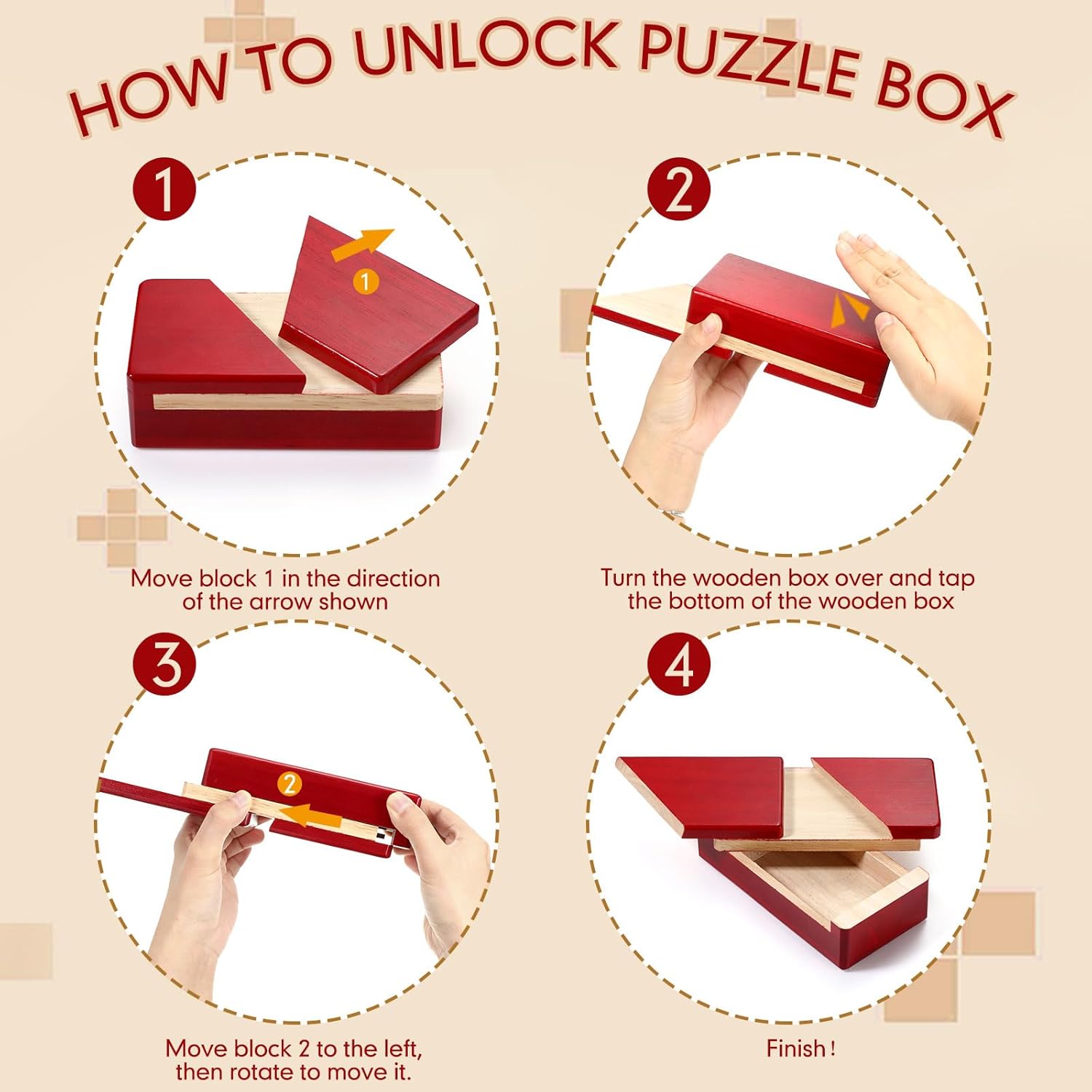 Gejoy Secret Puzzle Box Cash Gift Wooden Puzzle Box for Adults Brain Teaser Wooden with Hidden Compartments for Christmas Cash Gift(Red,15.5 x 8.4 x 5 cm,Classical)
