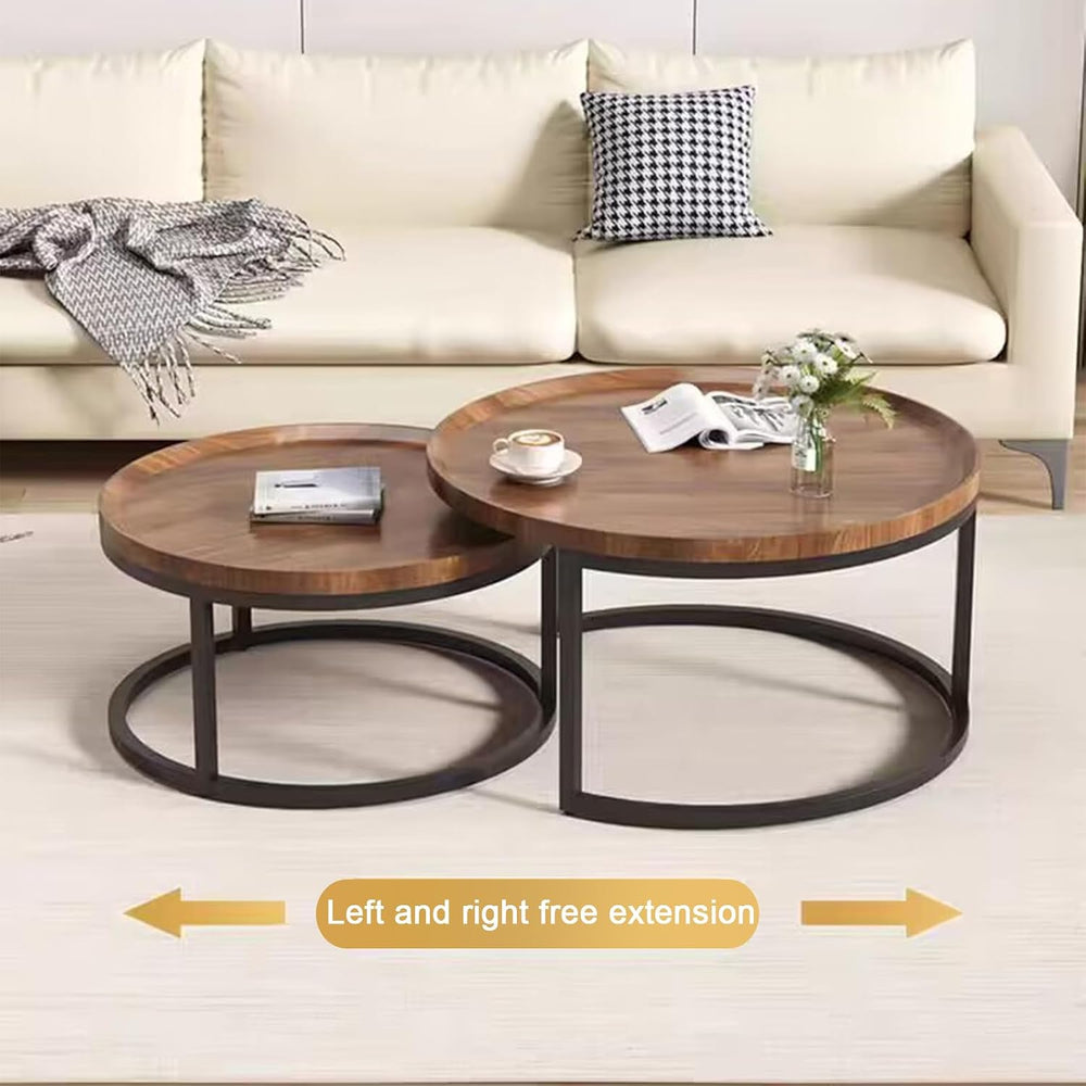Round Nesting Coffee Table Modern Nesting Side Set of 2 End Table, for Living...