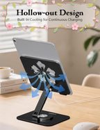 Tablet Stand for iPad, 360° Rotating Aluminum Foldable Holder – Adjustable Desk Stand | Fits iPad Pro 12.9/11,Samsung Galaxy Tab – Portable for Home, Office & Travel,Black
