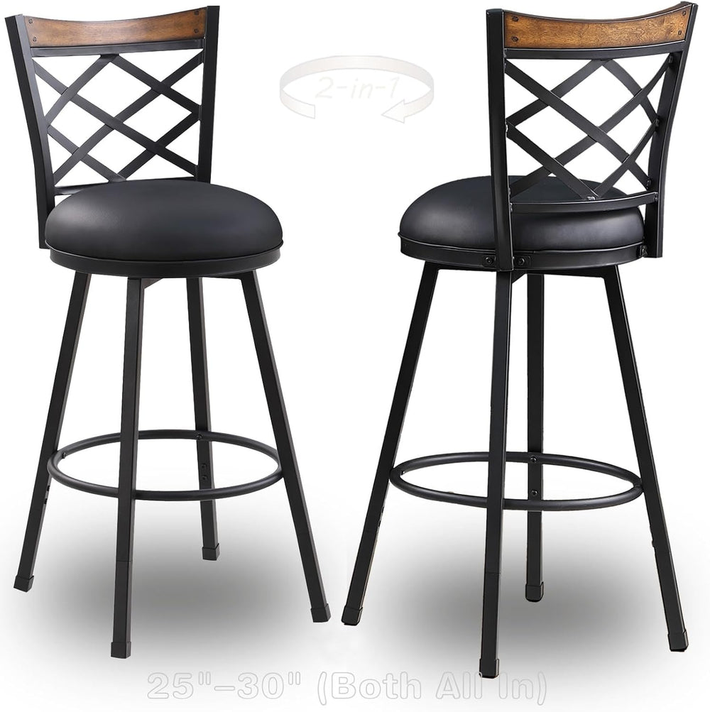 Farmhouse Bar Stools with Backs Set of 4, 2-in-1 Adjustable 25"/30"...