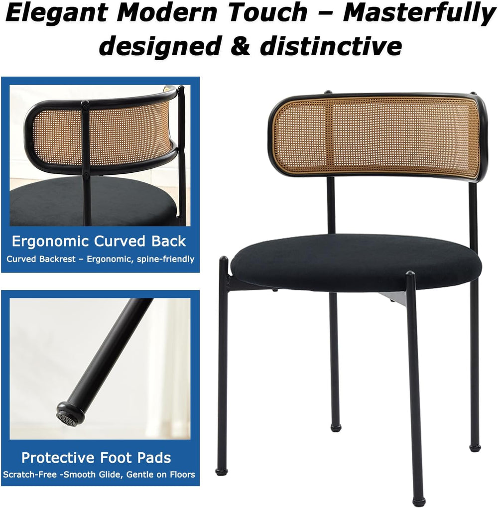 Rattan Dining Chairs Set of 4, Mid-Century Modern Chair with Boucle, Kitchen ...