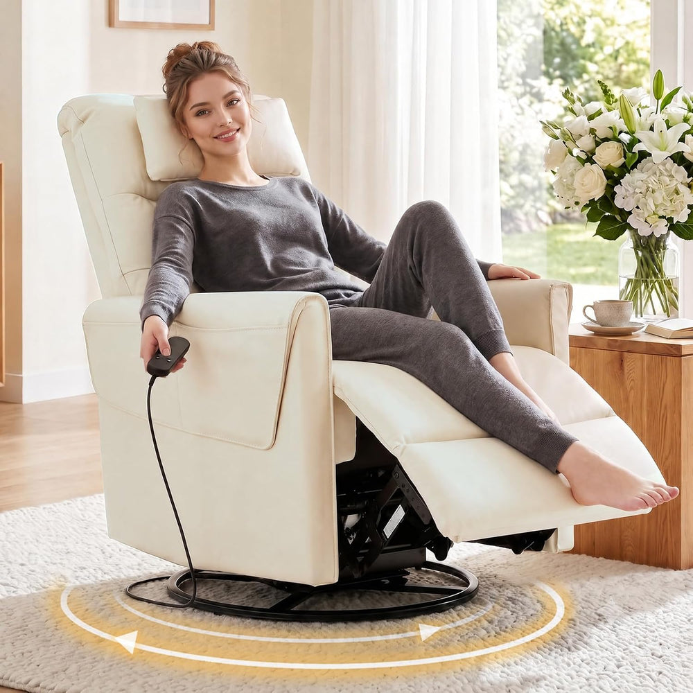 AIRSKY Genuine Leather Power Swivel Rocking Recliner Chair for Adults | Recli...