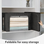 FHSQX 2 Pack Clothes Storage Bins Foldable Metal Frame Storage Box Linen Fabric Organizer Set with Carrying Handles and Clear Window (Black, 15.7x 11.8x 7.8Inch)