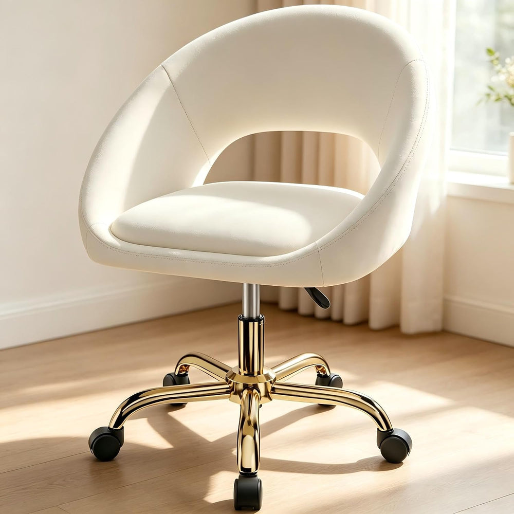 Vanity Chair with Wheels (Large), Golden Titanium-Plated Home Office Chair 30...