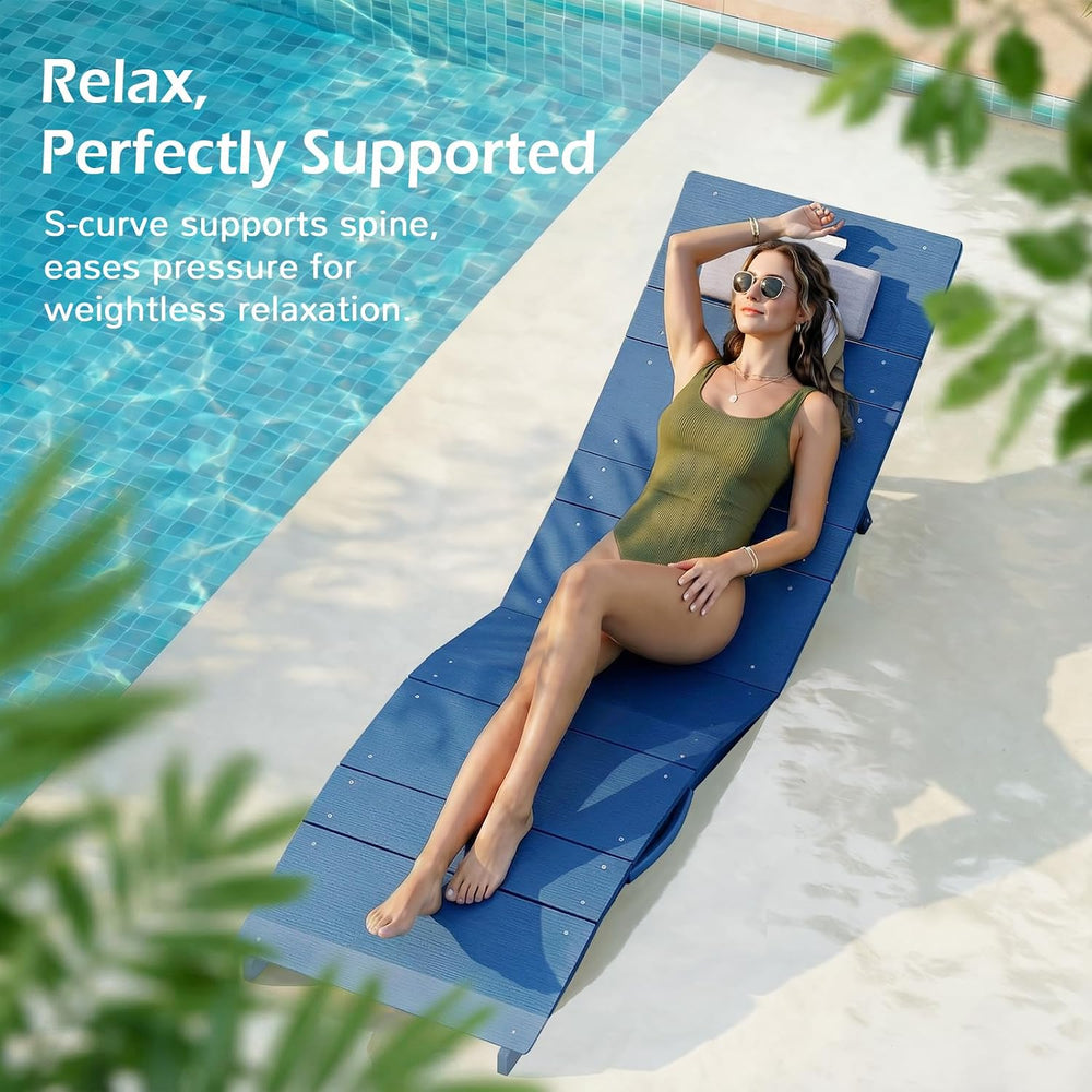 Stoog Folding Pool Lounge Chair, HIPS Outdoor Anti-Floating Recliner with Hea...