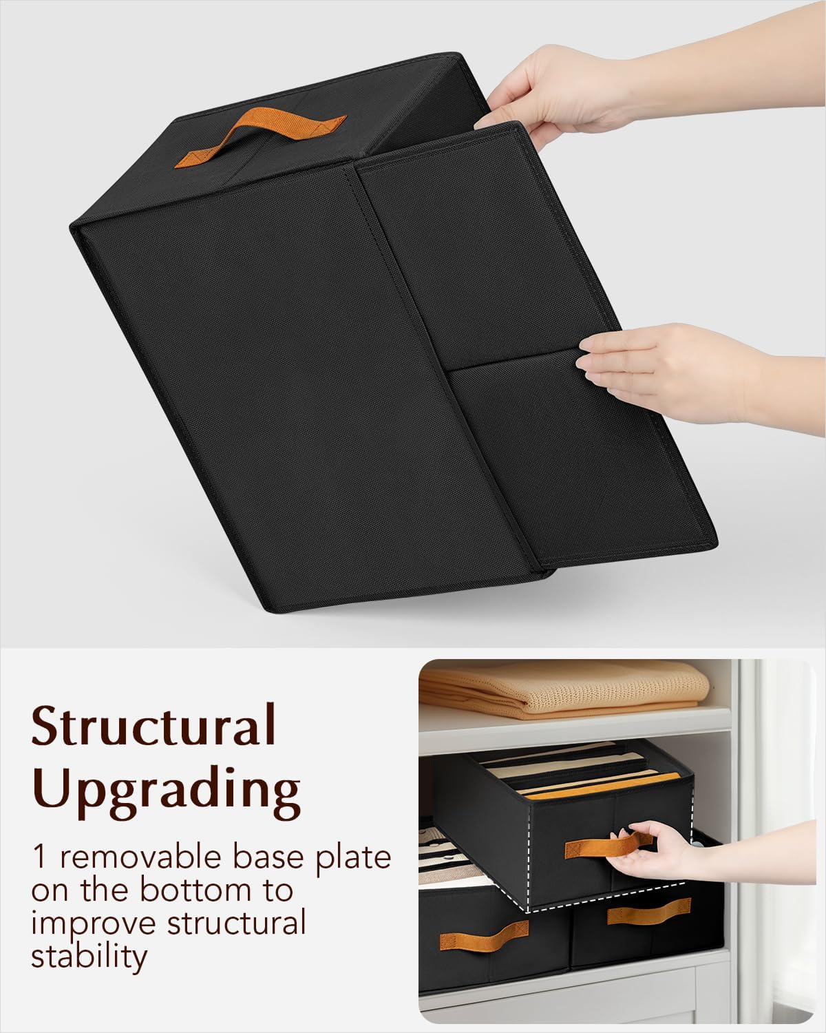 Clothes Organizers and Storage - 4/5/7 Grids Fabric Jeans Organizer with Handles, Foldable Closet Organizers Dividers, Wardrobe organizer for Pant, Sweater, T-shirt, Scarf, 6 Pack, Black