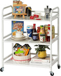 HDANI 3 Tier Metal Utility Multipurpose Rolling Cart,Large Capacity Heavy Duty Rolling Cart with 2 Lockable Wheels for Home,Office,Kitchen,Bathroom,Bedroom,White