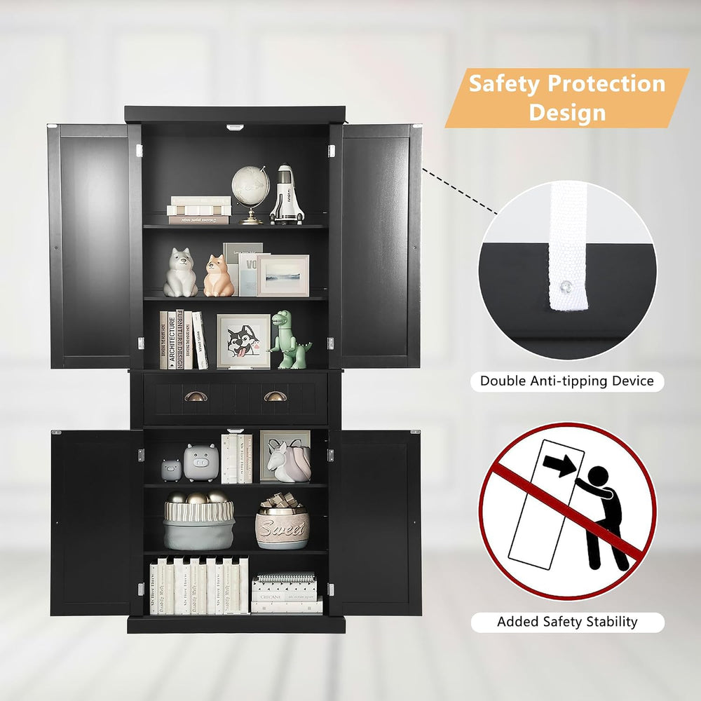 KIGOTY 72" Tall Kitchen Pantry Cabinet with Drawer and 4 Adjustable Shel...