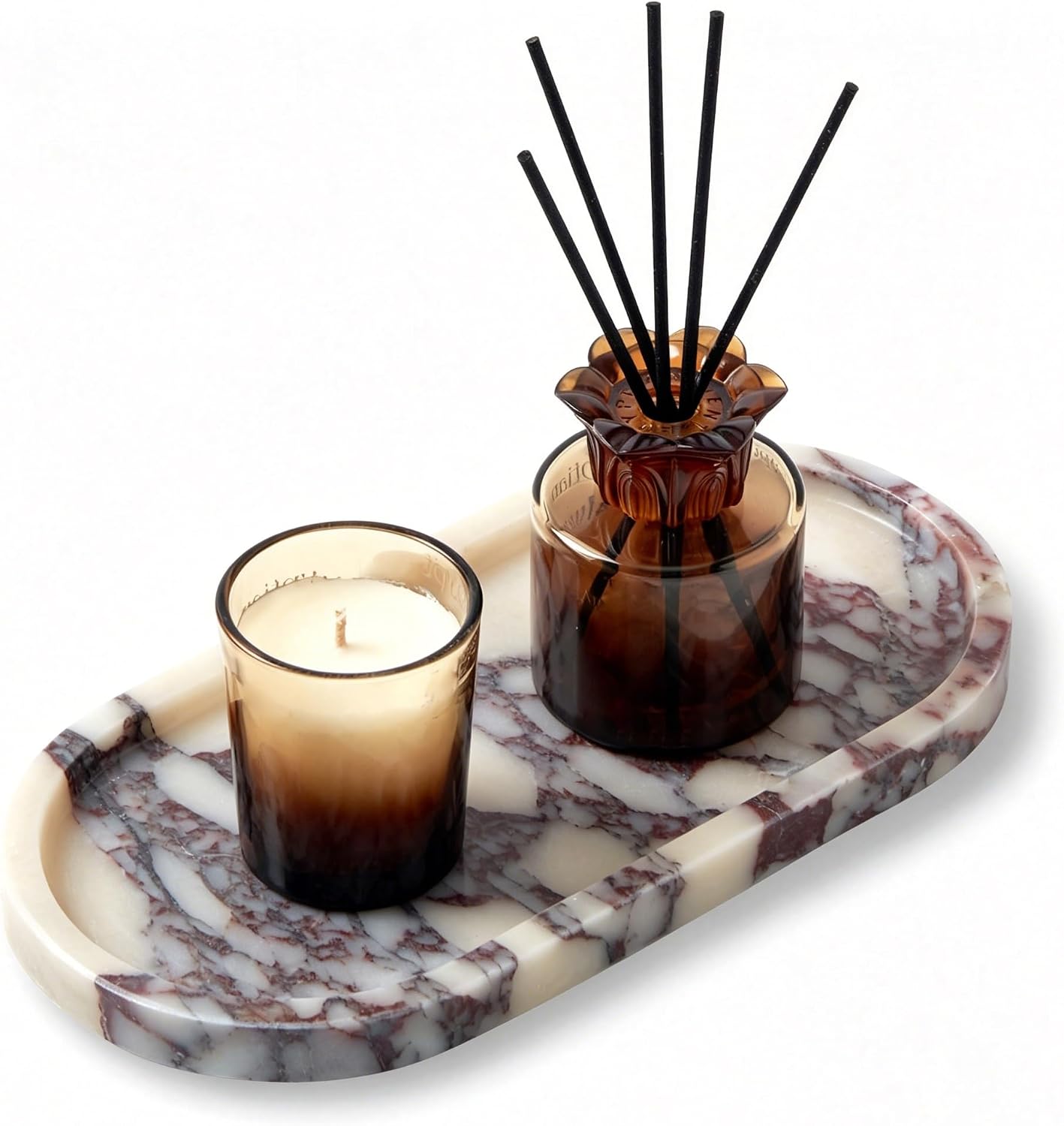 Luxury Natural Oval Marble Tray, Vanity Catchall Organizer Jewelry Decor | Small 9.8x4.9-Inch Calacatta Viola Oval Marble Vanity Tray, Catchall for Jewelry Perfume Keys, Trinket Tray Bathroom Dresser