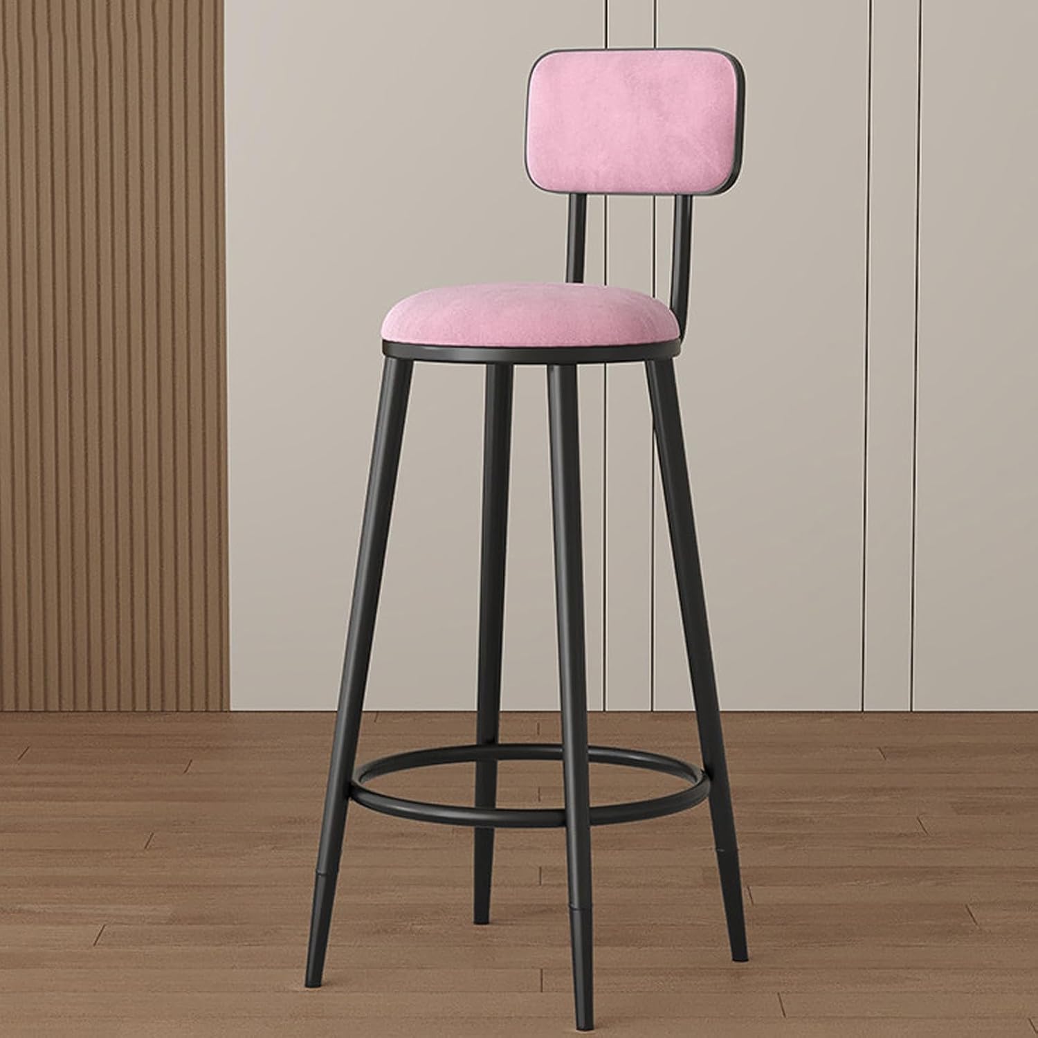 Commercial Stainless Steel Stool, Metal Bar Stools, Reception Chair, Tall Executive Office Chair, with Back and Footrest, for Small Spaces Home Bedroom Study(Pink,85cm)