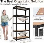 HOMEDANT House Black 5-Tier Laminated Metal Shelving Unit Adjustable Storage Utility Rack Heavy Duty Shelves Organization Shelf Kitchen Garage Pantry Closet 1Pack