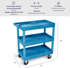 Stand Steady Tubstr 3 Shelf Utility Cart | Made in USA | Heavy Duty Tub Cart Holds Up to 500 lbs. | Storage Cart & Rolling Tool Cart for School, Office, Garage & Warehouse (32 x 24in / Blue)