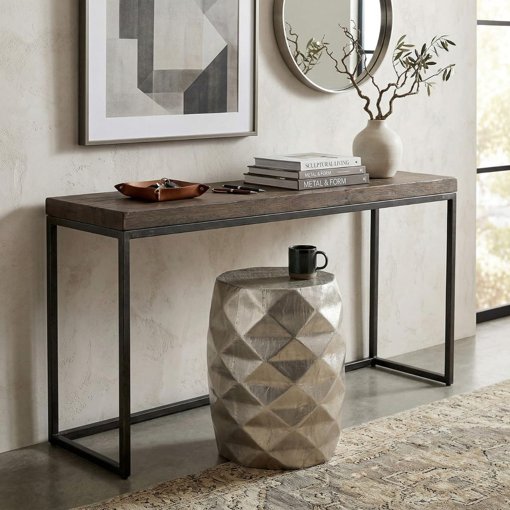 Hives & Honey Anna Side Table, Geometric Mango Wood Accent Table, Modern ...