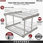 Rev-A-Shelf 2-Tier Kitchen Cabinet Pullout Shelf and Drawer Organizer Slide Out Pantry Storage Basket in Multiple Sizes, 24 x 22 In, 5WB2-2422-CR-1