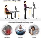 Small Standing Desk with Wheels, Mobile Stand Up Desk, Portable Standing Table on Wheels for Walking Pad, Rolling Computer Desk Adjustable Height, Tall Table