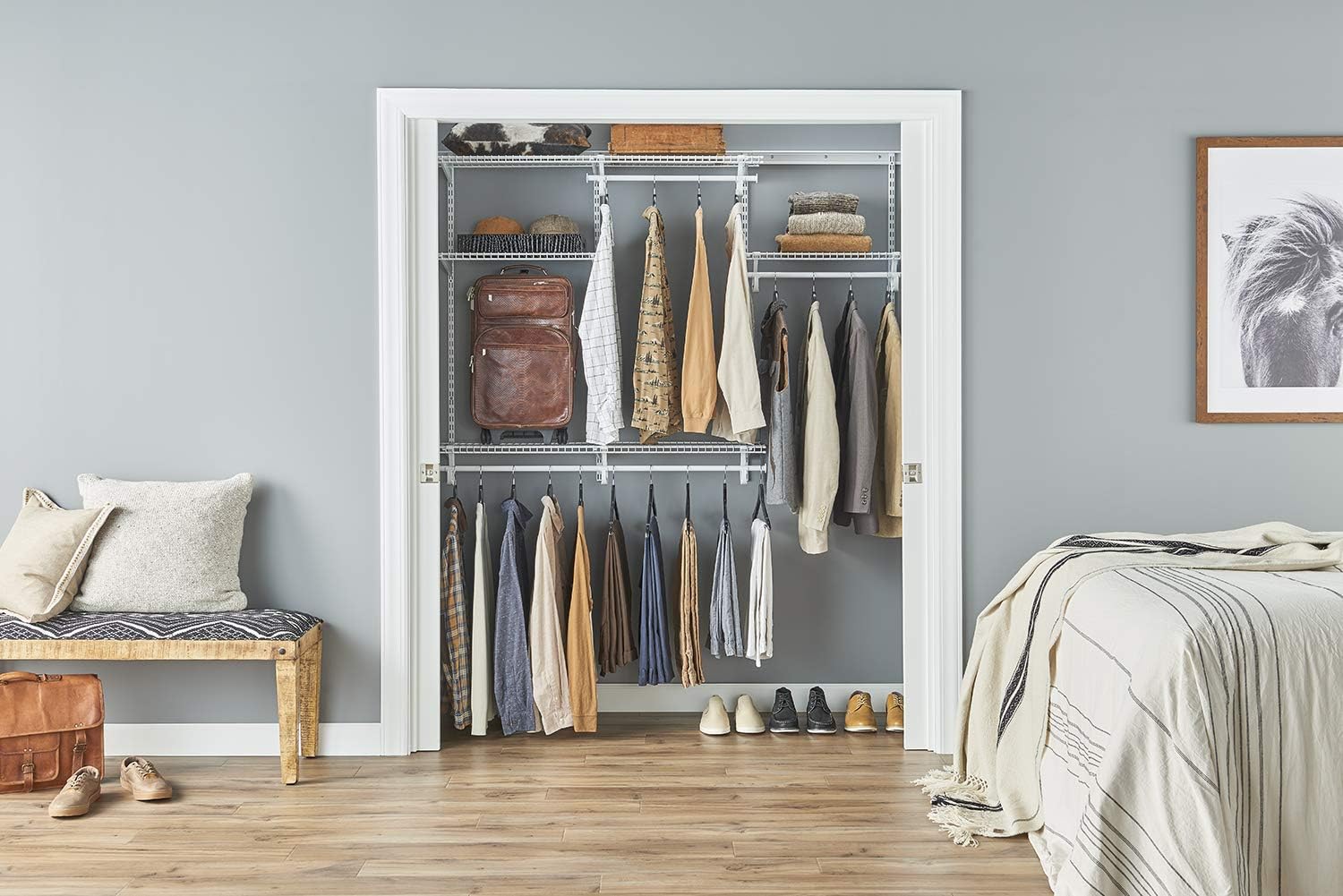 ClosetMaid ShelfTrack Wire Closet Organizer System, Adjustable from 4 to 6 Ft., with Shelves, Clothes Rods, Hardware, Durable Steel, White