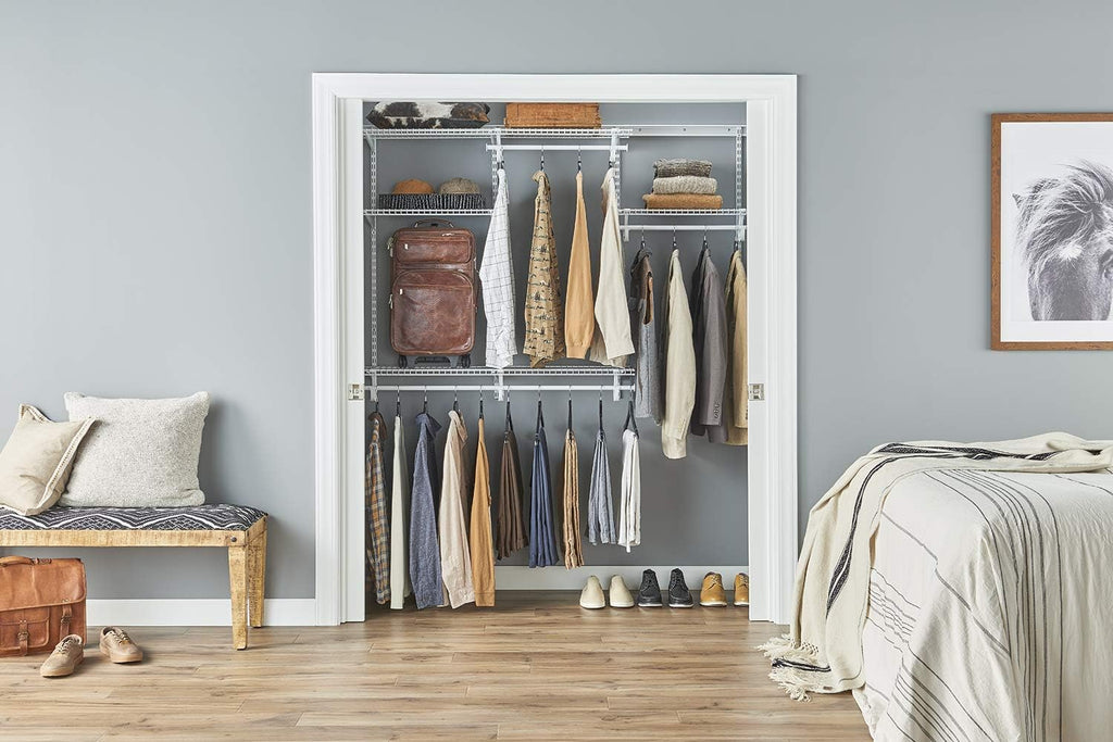 ClosetMaid ShelfTrack Wire Closet Organizer System, Adjustable from 4 to 6 Ft., With Shelves & 2854 ShelfTrack Locking Shelf Bracket for 16 in. Deep Wire Shelving