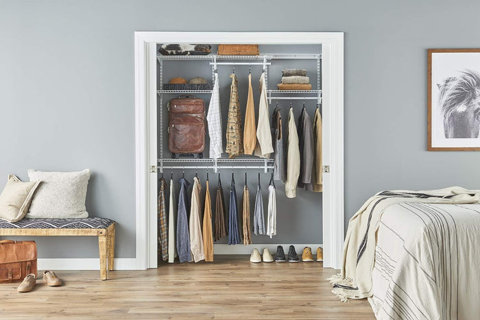 ClosetMaid ShelfTrack Wire Closet Organizer System, Adjustable from 4 to 6 Ft., With Shelves & 2854 ShelfTrack Locking Shelf Bracket for 16 in. Deep Wire Shelving