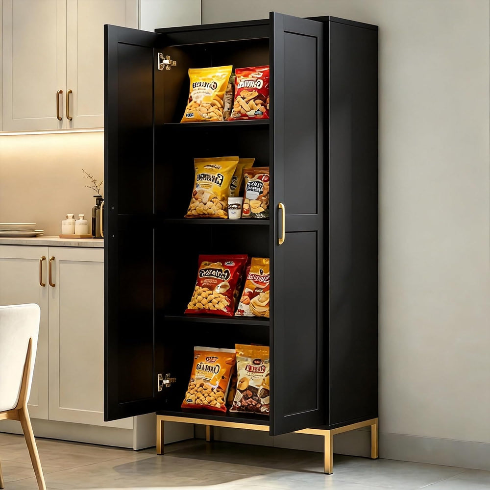 Kitchen Pantry Cabinet,Kitchen Pantry with 2 Adjustable Shelves,4 Shelf Cabin...