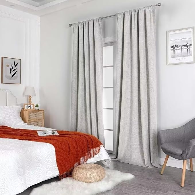 Joydeco Natural Linen Curtains 96 inch Length 2 Panels Set Burg 100% Blackout Patio Door Curtain Room Darkening Sliding Door Curtains Thermal Insulated Back tab Rod Pocket(105x96 inch, White)