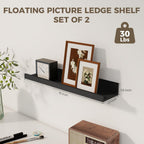 Axeman Black Floating Shelves 16 Inch | Picture Ledge Shelf Set of 2 | Rustic Picture Shelf for Wall with Ledge | Black Wall Shelves with Lip | Photo Ledges