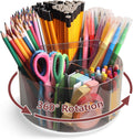 Absonic Acrylic Pen Holder Crayon Organizer for Kids, 6 Slots Arts and Crafts Organizer Marker Caddy Organizer for Classroom, 360 Rotating Pencil Holder Art Supplies Storage for School Office Grey