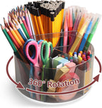 Absonic Acrylic Pen Holder Crayon Organizer for Kids, 6 Slots Arts and Crafts Organizer Marker Caddy Organizer for Classroom, 360 Rotating Pencil Holder Art Supplies Storage for School Office Grey