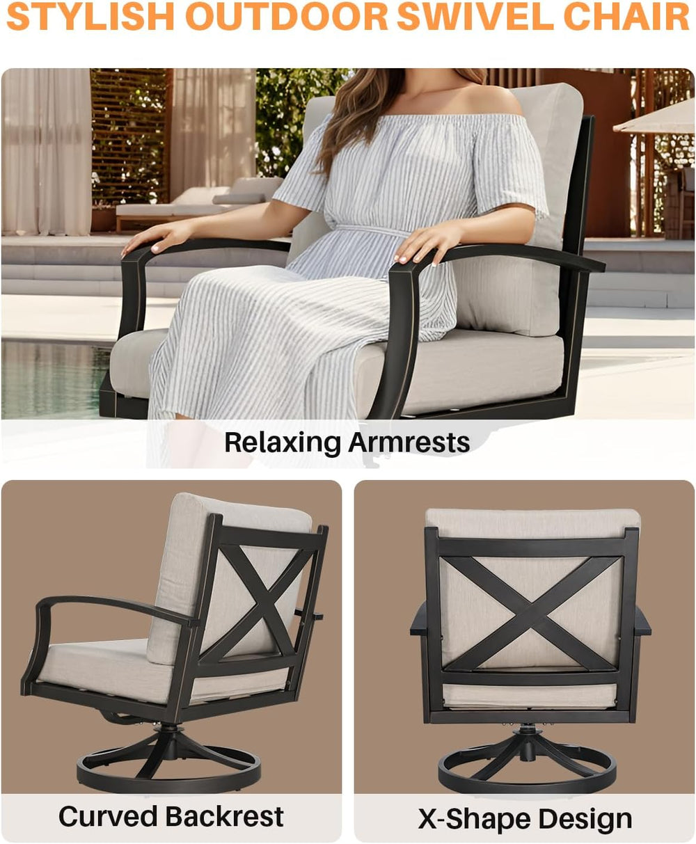 Patio Swivel Armchairs Set of 2, Never-Rust Aluminum Swivel Sofa Chairs with ...
