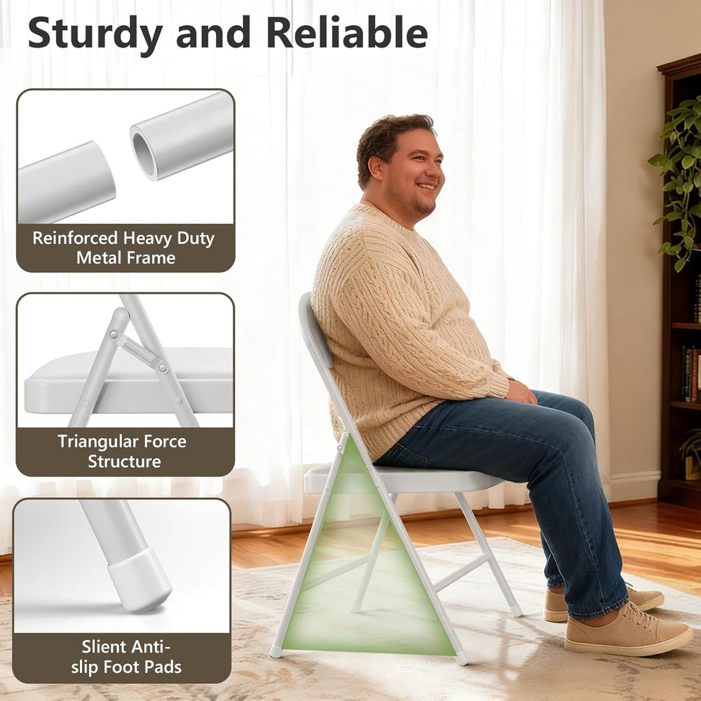 Folding Dining Chairs Set of 4 - Modern PU Leather Folding Chairs with Cushio...