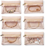 Magiware Small Jewelry Pouch Travel Organizer Bags with Soft Velvet and Zipper, 6PCS Pocket Storage Bag Case Purse Organizer for Women Girl Grandma Gift（ beige）
