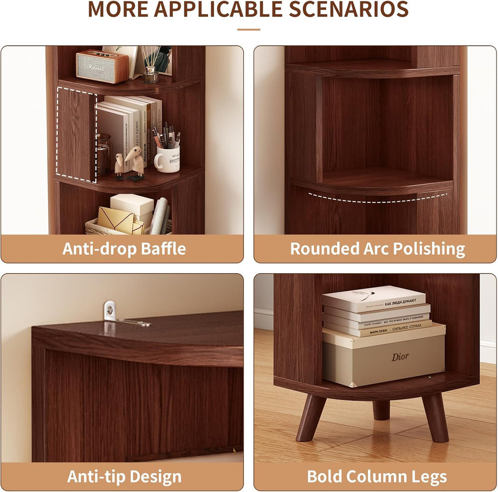 5-Tier Corner Bookshelf, Modern Corner Shelf, Freestanding Bookcase Corner Ca...