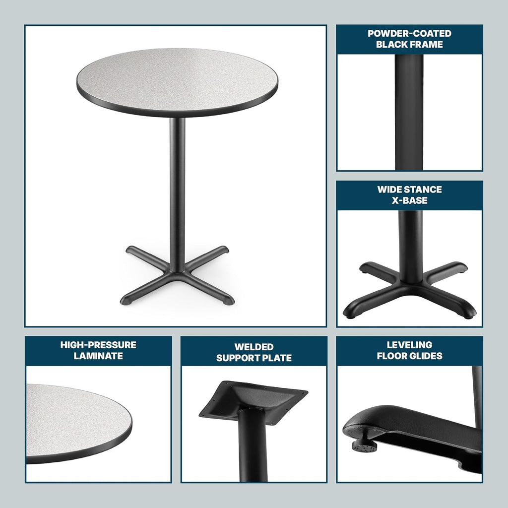 OEF Furnishings OEFCT13636XBGY Premium Commercial-Grade Restaurant and Breakroom Cafe Table (Round, 36 in Diameter, 42 in Bar Height, X-Base, Black Frame, Gray Nebula Laminate)