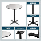 OEF Furnishings OEFCT13636XBGY Premium Commercial-Grade Restaurant and Breakroom Cafe Table (Round, 36 in Diameter, 42 in Bar Height, X-Base, Black Frame, Gray Nebula Laminate)