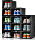Clemate Upgraded X-Large Shoe Storage Box,12 Pack,Shoe Box Clear Plastic Stackable,Drop Front Shoe Box with Clear Door,Shoe Organizer Containers For Sneaker Display,Fit up to US Size13, Black