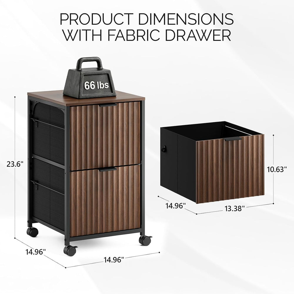 VINGLI 2 Drawer Mobile File Cabinet, Rolling Fluted Filing Cabinet Under Desk...
