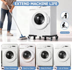 Mini Fridge Stand 4 Locking Swivel Wheels Double Fixed Rod Heavy-Duty Black | Washing Machine Stand Adjustable Appliance Dolly Mover Mobile Base Laundry Pedestal For Washer, Dryer 20.7"–27.2" Load 660LB